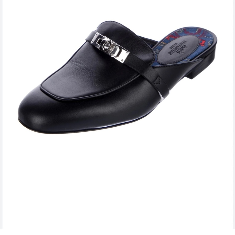 Hermes Black Leather Mule